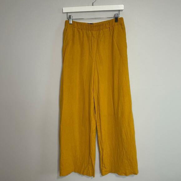 Express High Waisted Linen Blend Pull On Wide Leg Pant Women’s Size Small Yellow - Picture 4 of 10